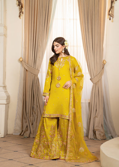 Mustard Embroidered Panel Flayred Sharara