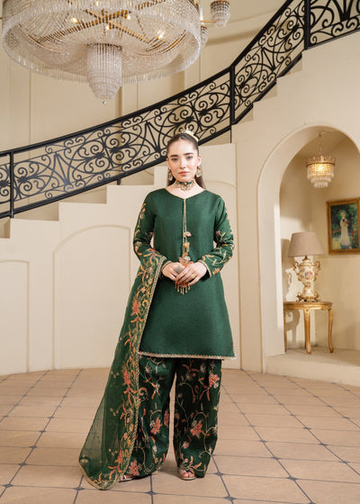 Bottle Green Embroidered Kurta Set