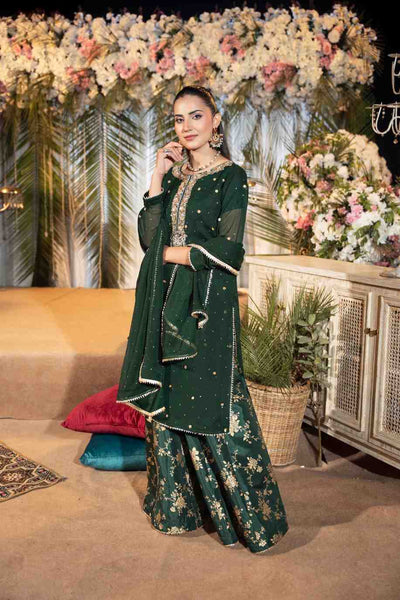 Bottle green embelished sharara set