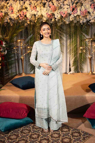 Ice blue Long shirt pearl set