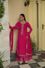 Shocking pink embroidered kurta set