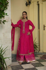 Shocking pink embroidered kurta set