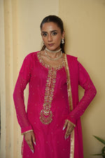 Shocking pink embroidered kurta set