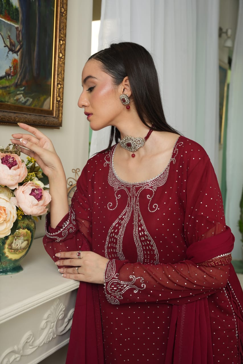 Maroon Studded Rhinestone