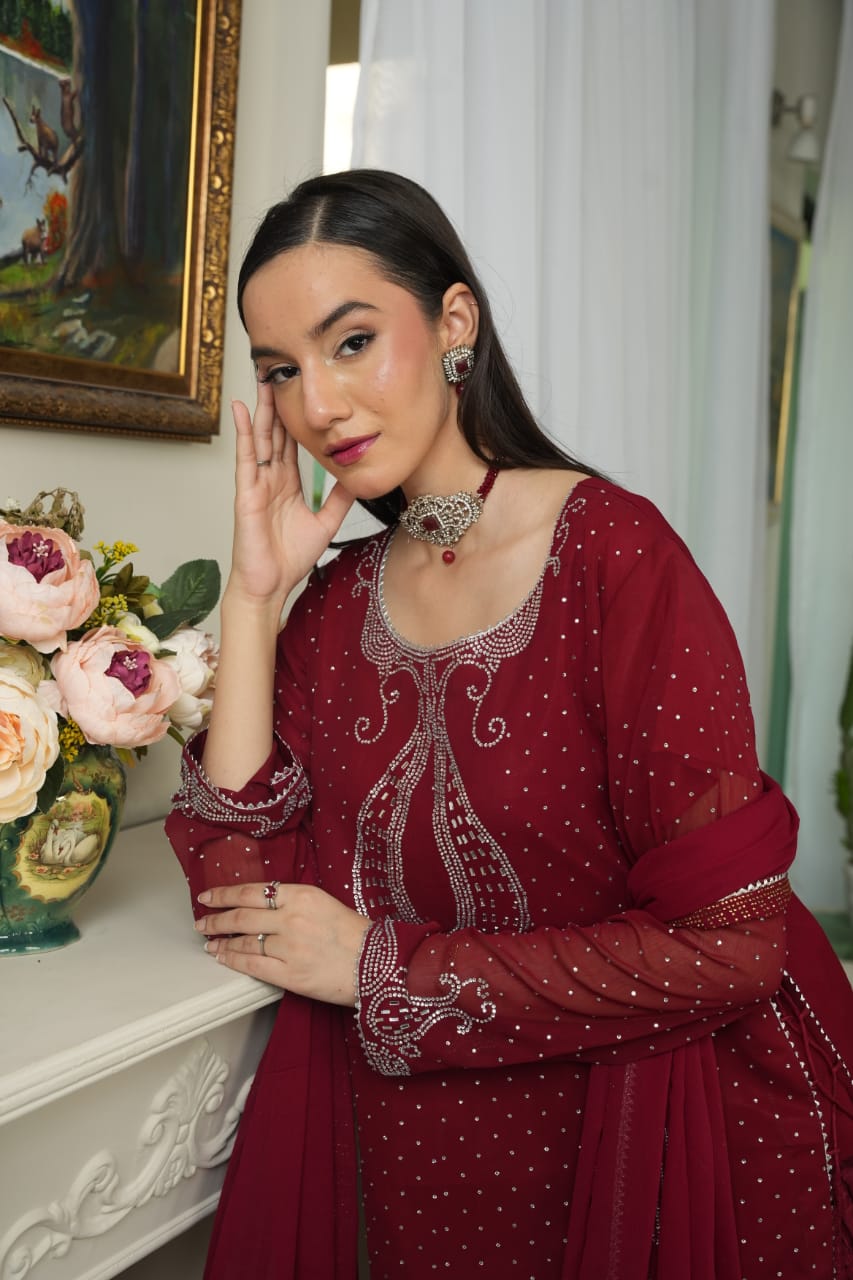 Maroon Studded Rhinestone