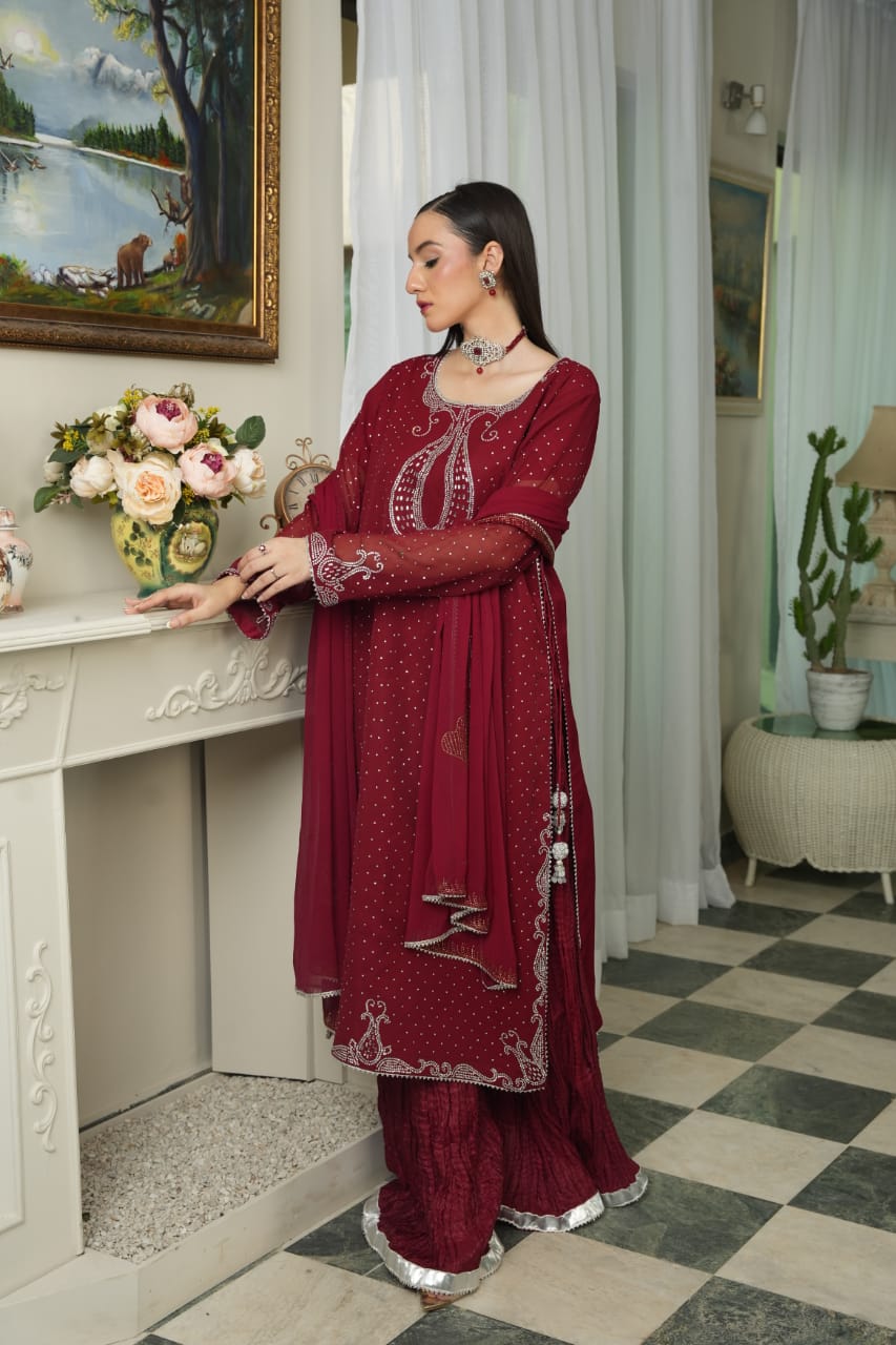 Maroon Studded Rhinestone