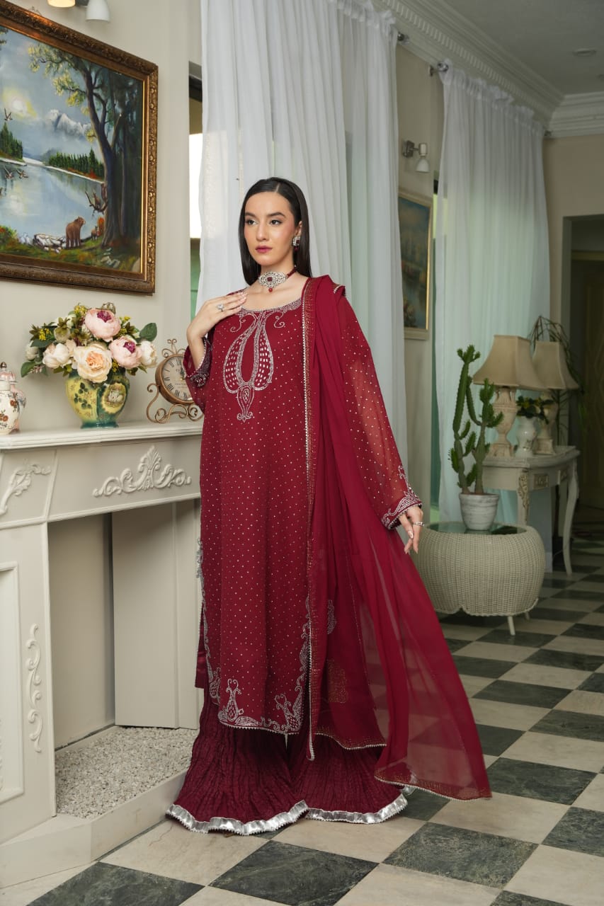 Maroon Studded Rhinestone