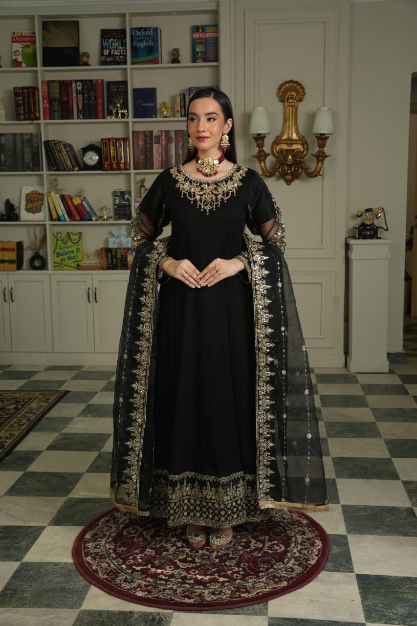 Black Embroidery Anarkali frock