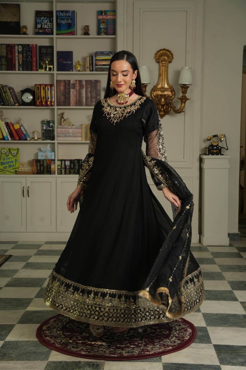 Black Embroidery Anarkali frock