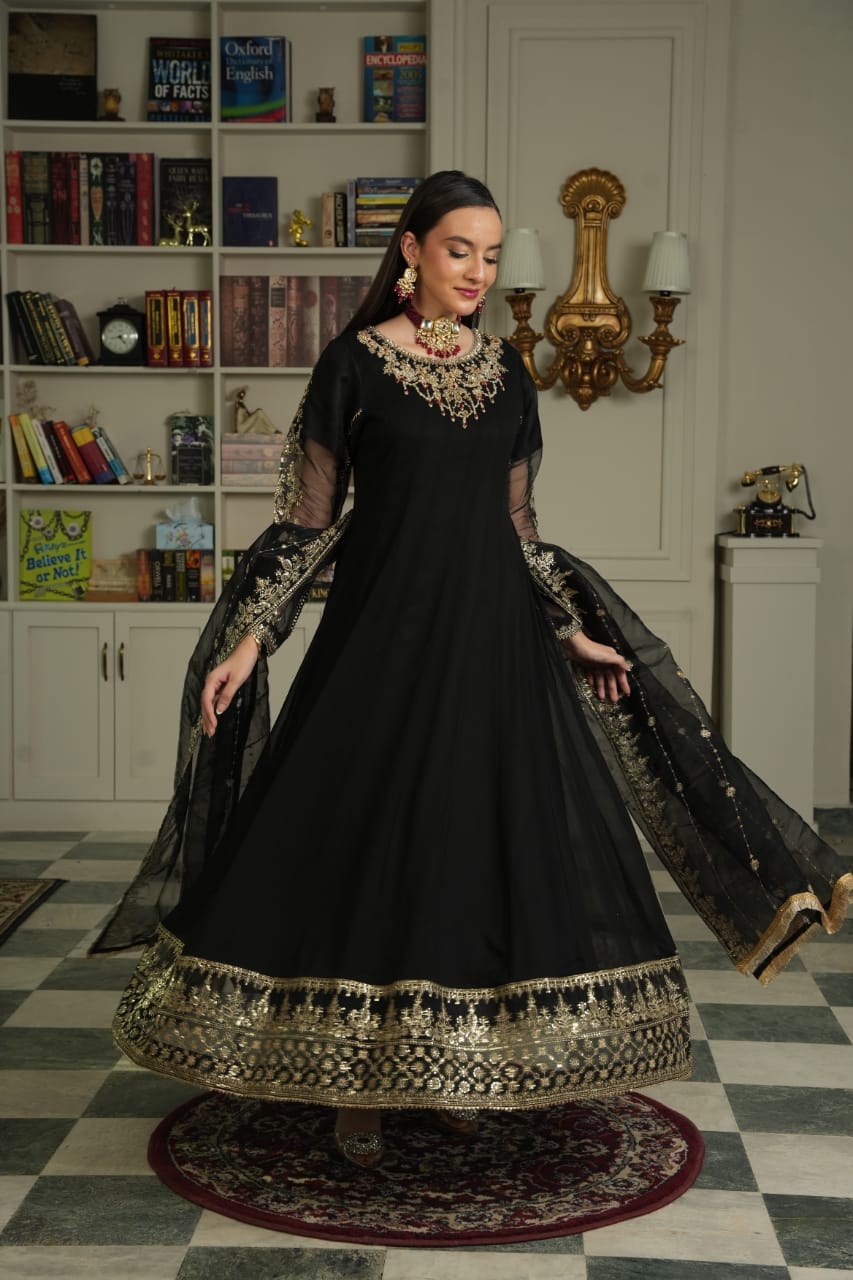 Black Embroidery Anarkali frock