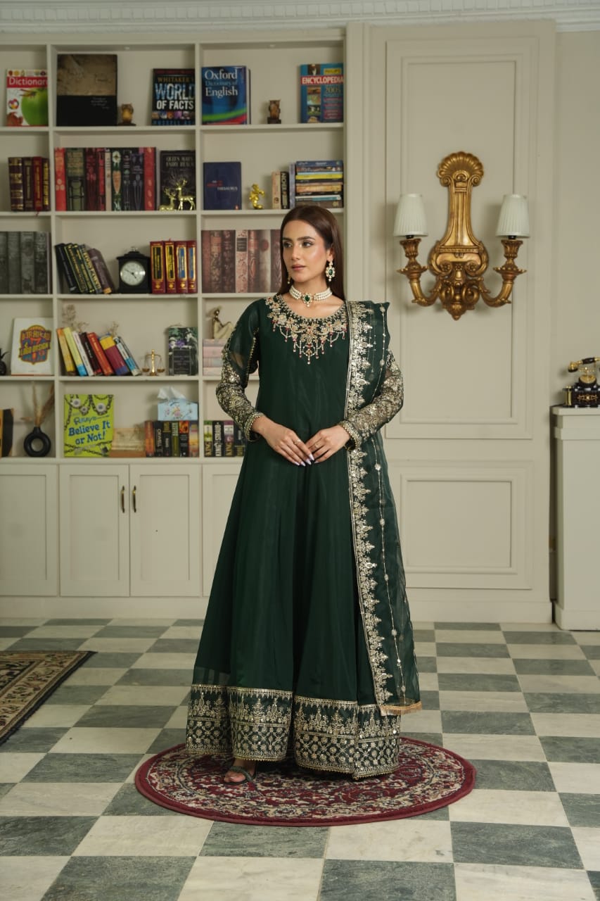 Bottle Green Anarkali frock