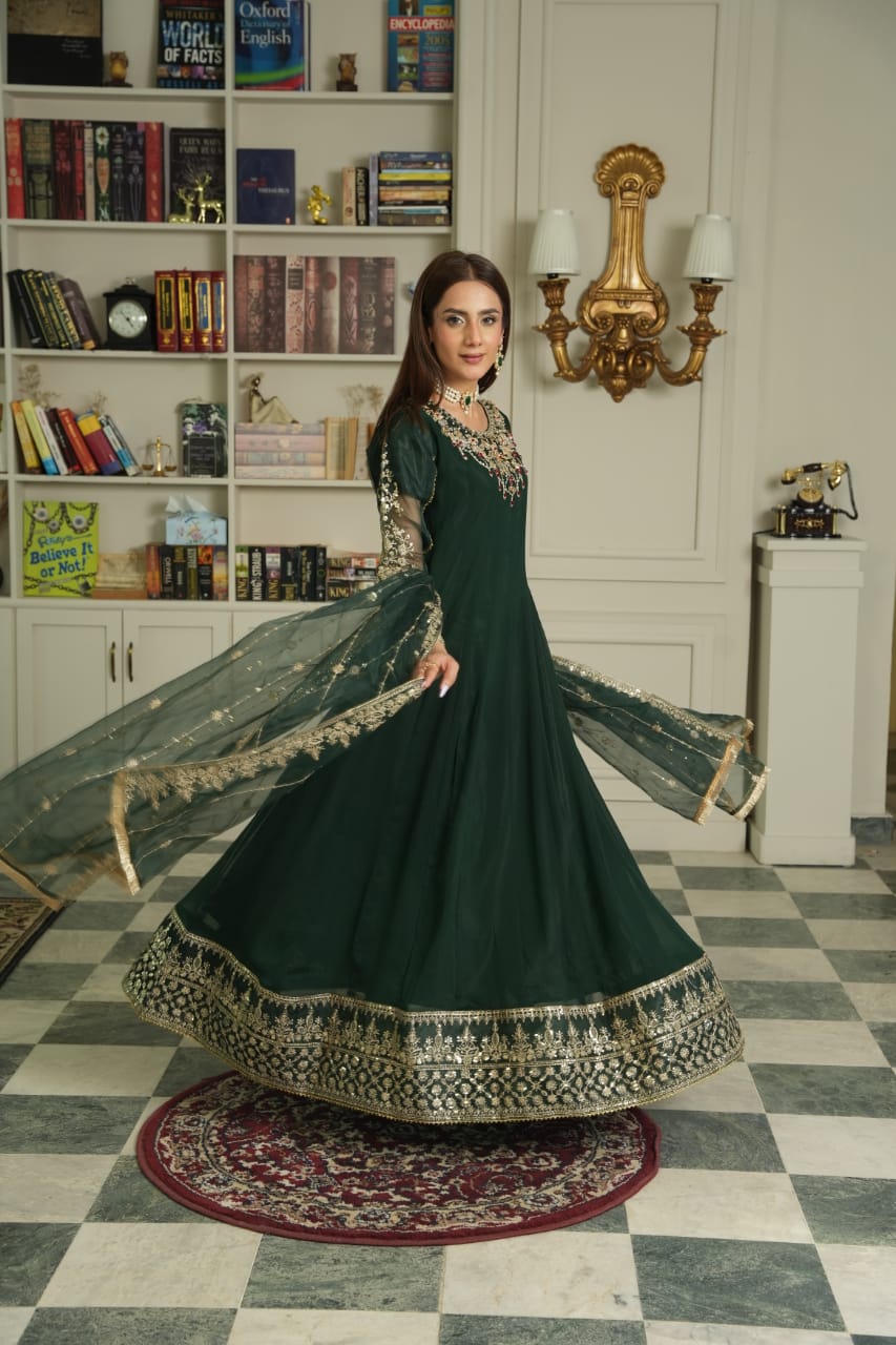 Bottle Green Anarkali frock