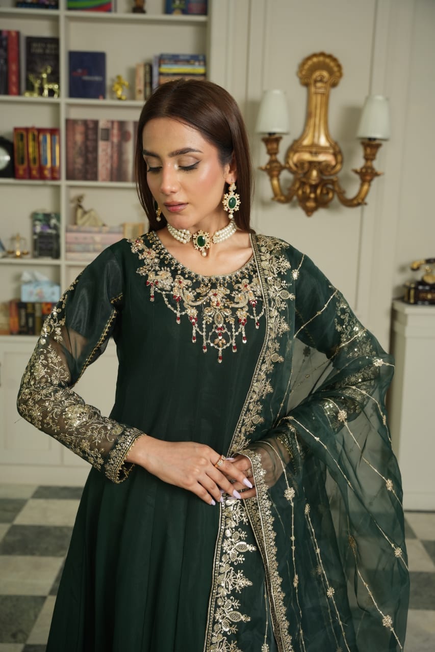 Bottle Green Anarkali frock