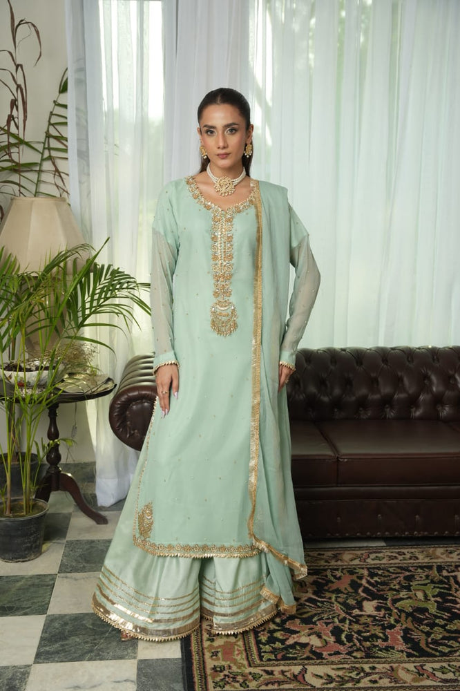 Tea Green embroidered kurta set