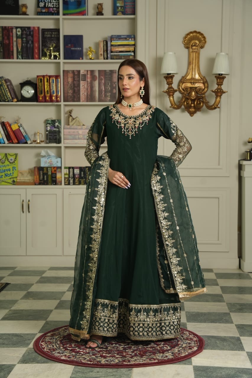 Bottle Green Anarkali frock
