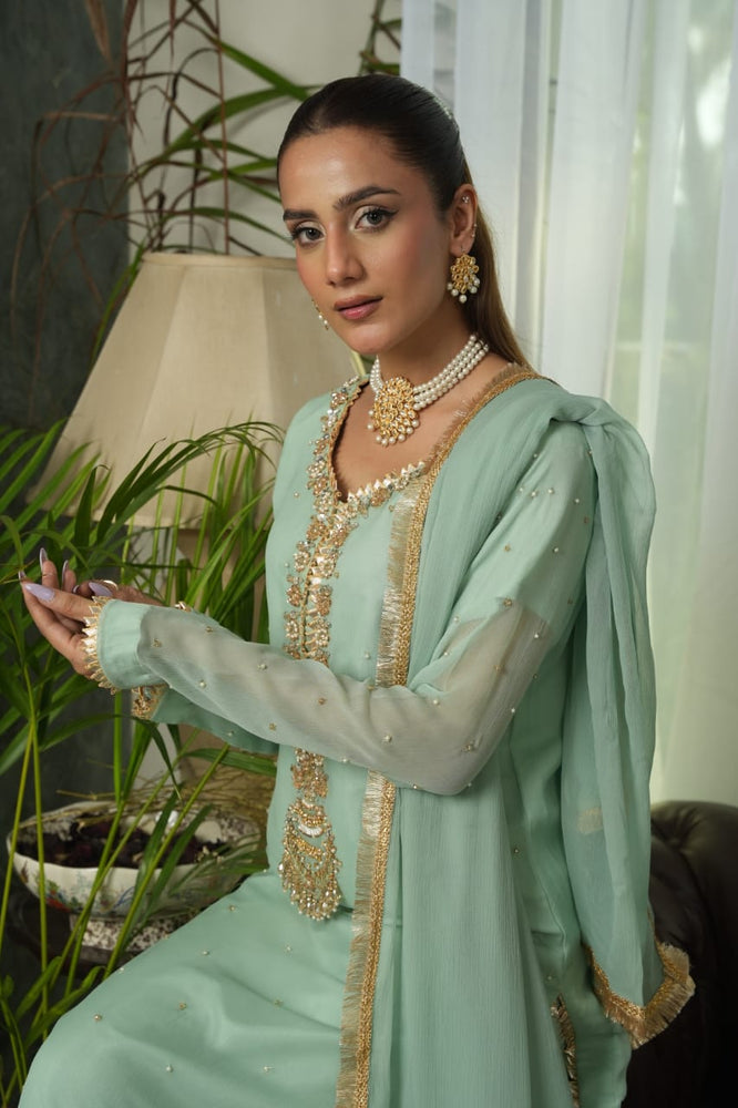 Tea Green embroidered kurta set