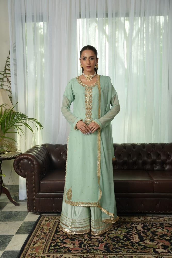 Tea Green embroidered kurta set