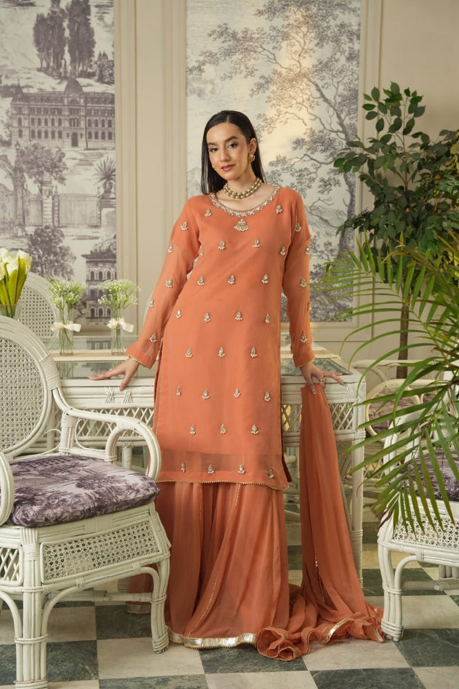 Peach Rust Plazo set