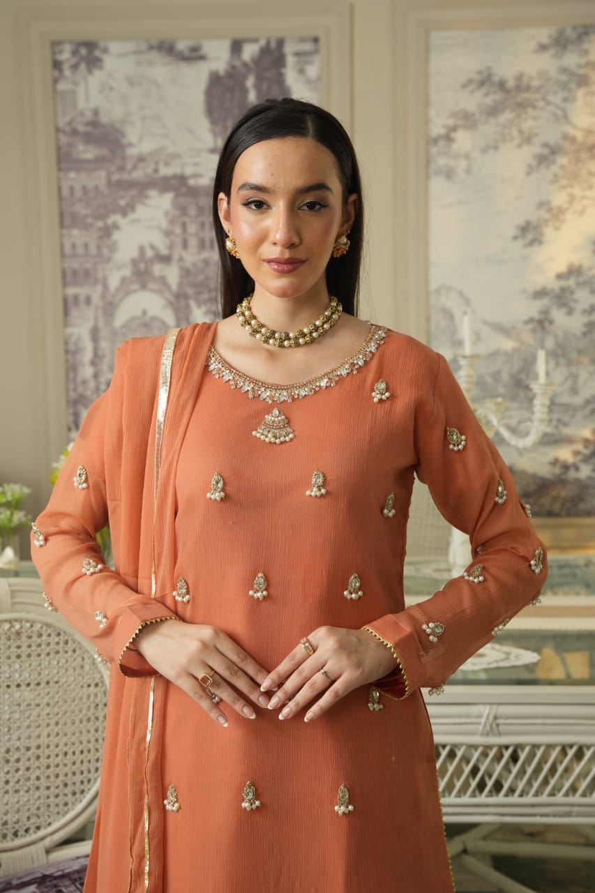 Peach Rust Plazo set