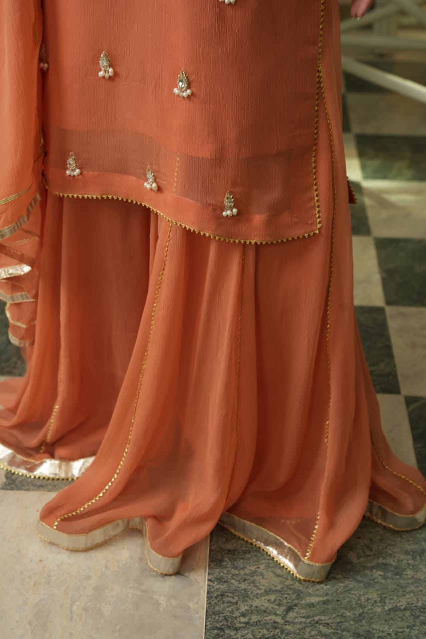 Peach Rust Plazo set