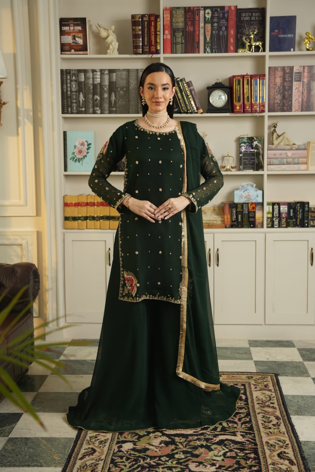 Bottle green sharara set