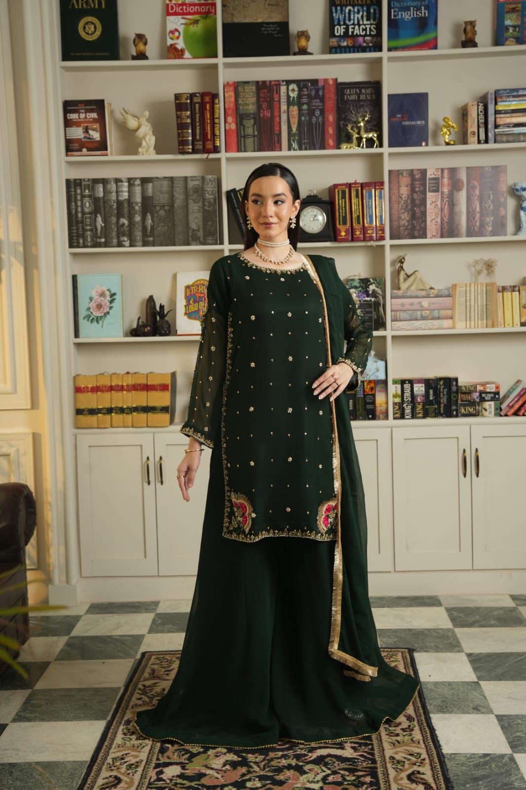Bottle green sharara set