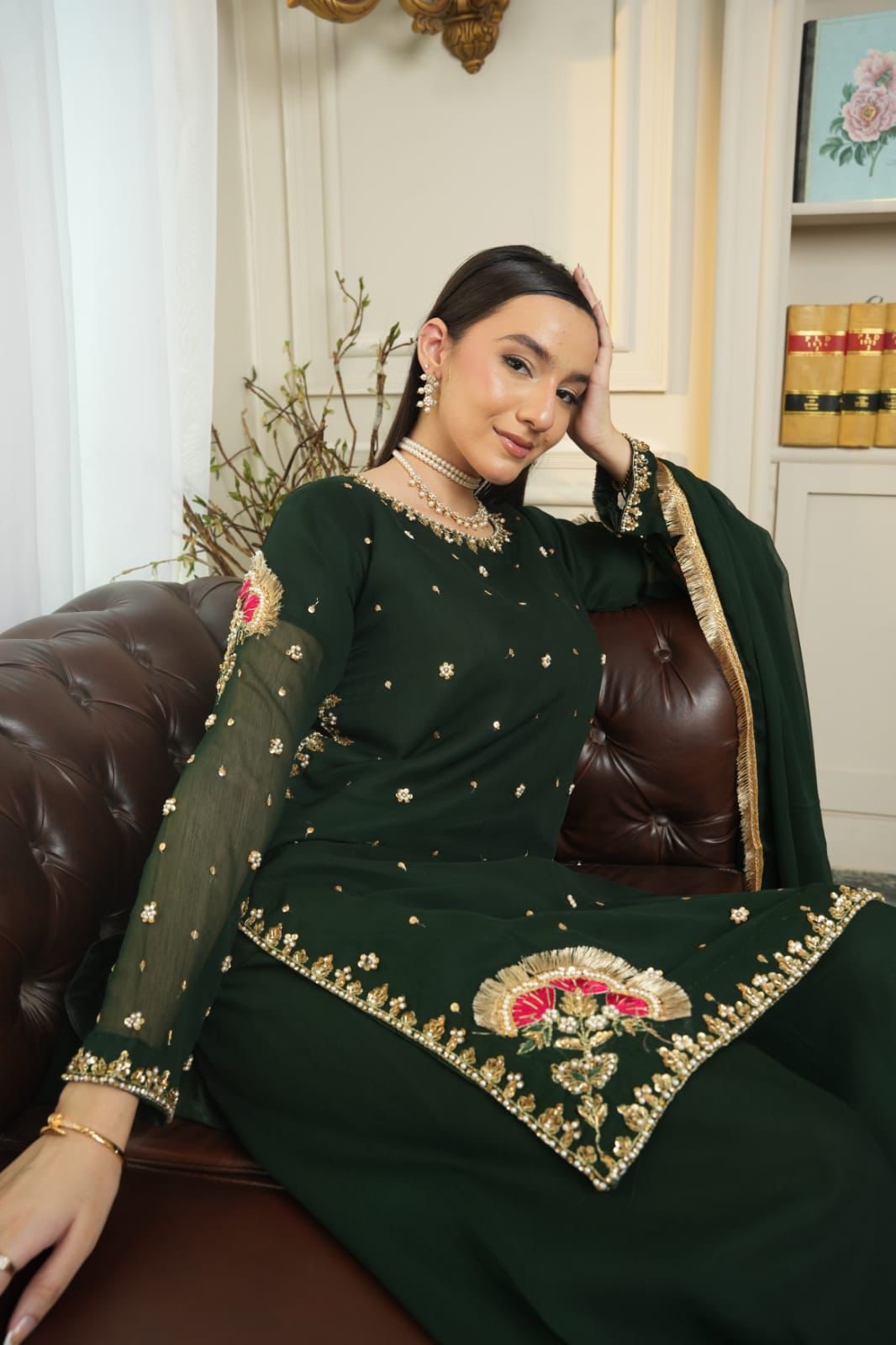 Bottle green sharara set