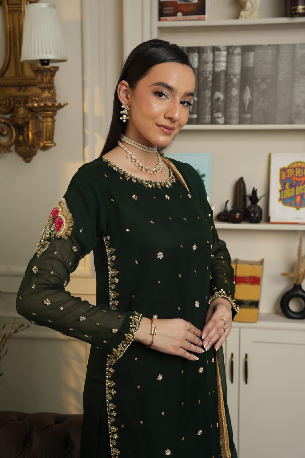 Bottle green sharara set