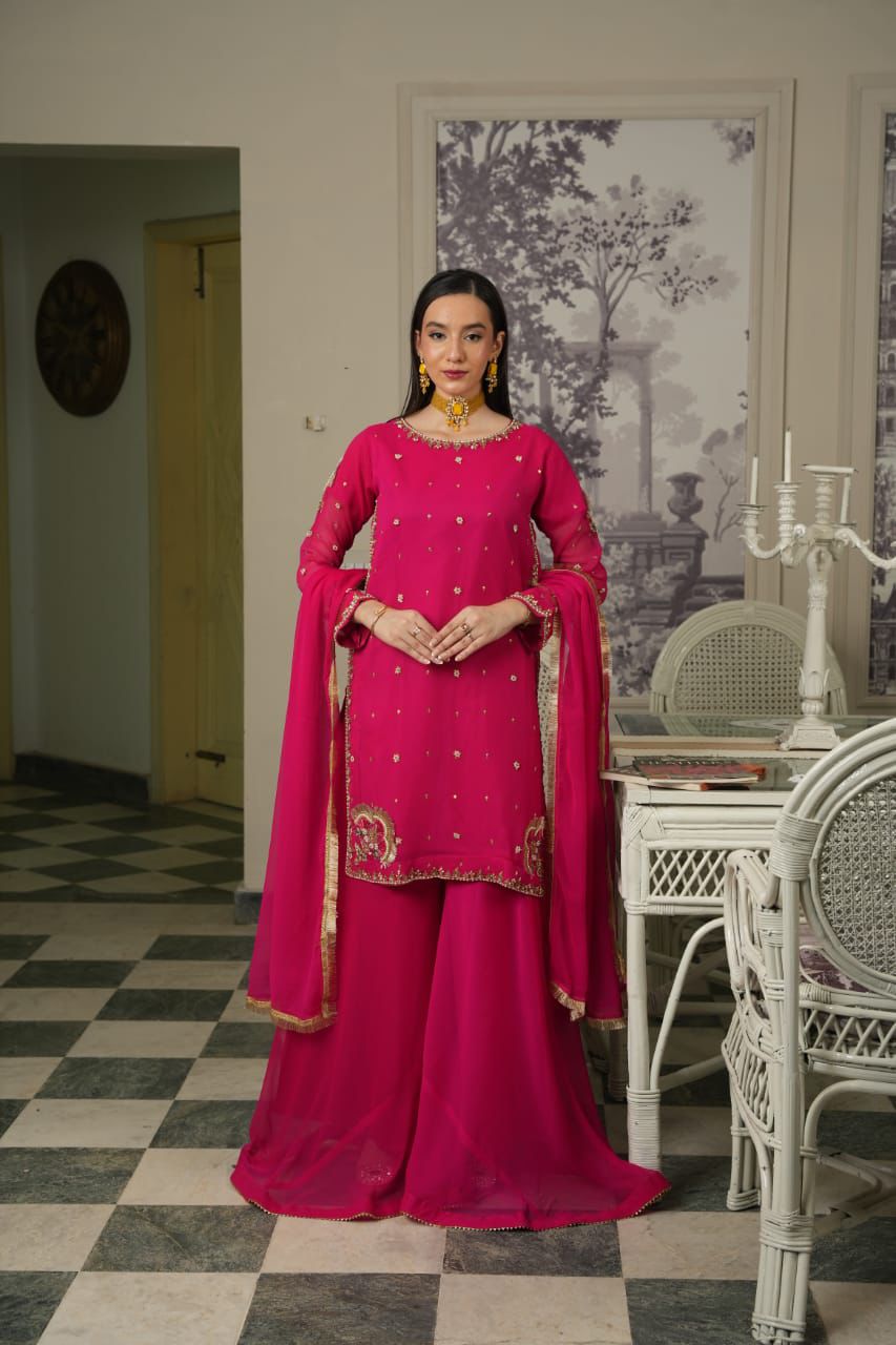 Shocking pink sharara set
