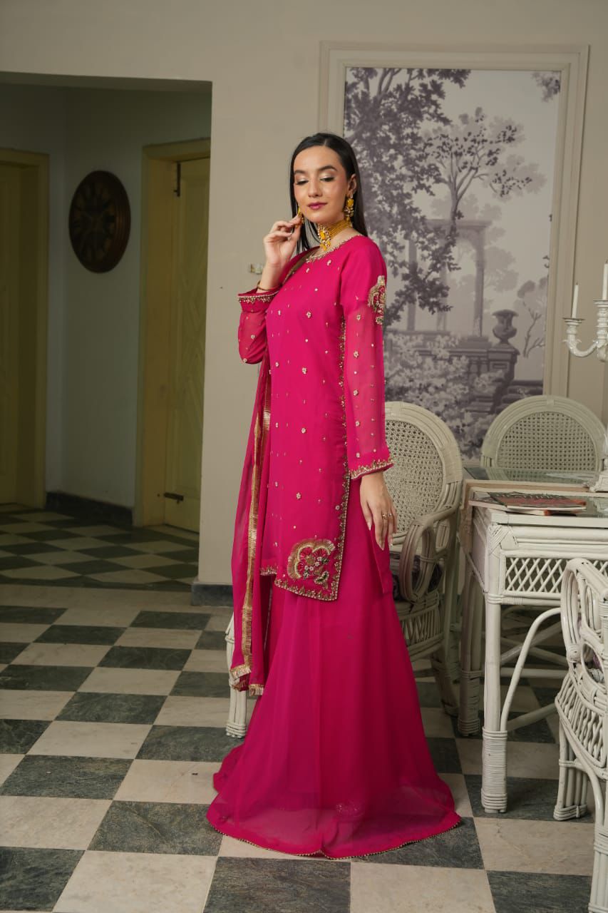 Shocking pink sharara set