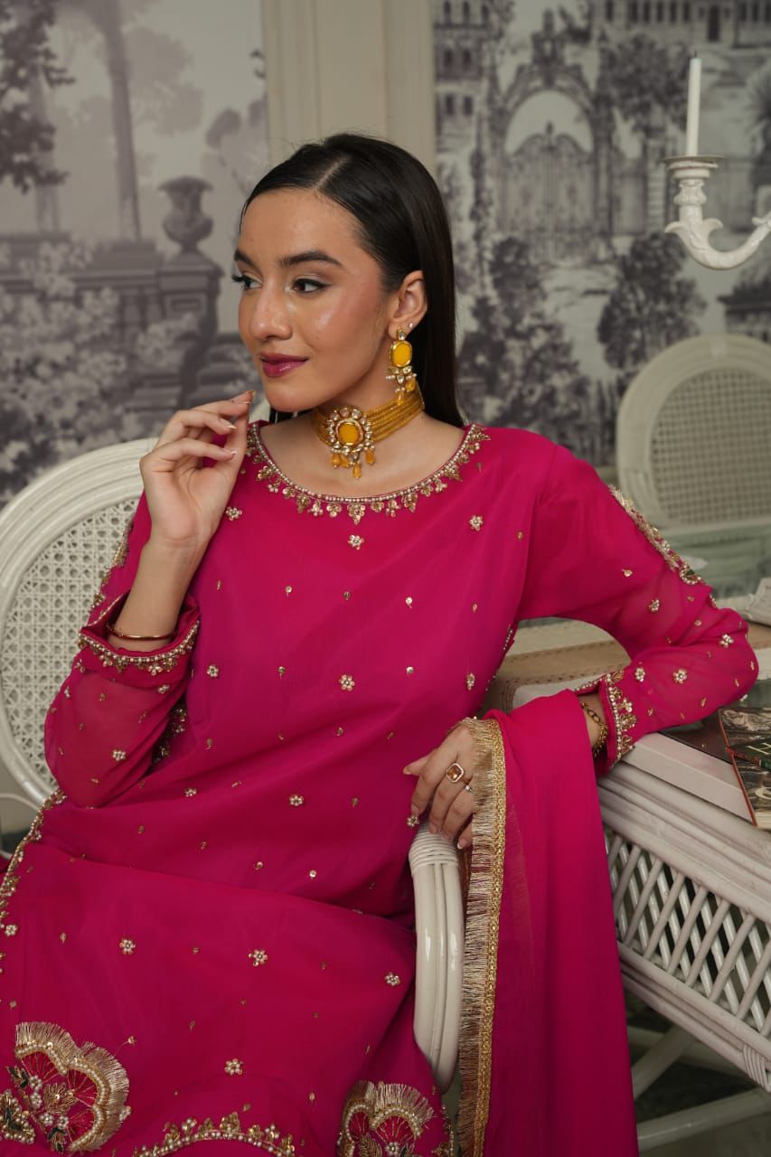 Shocking pink sharara set