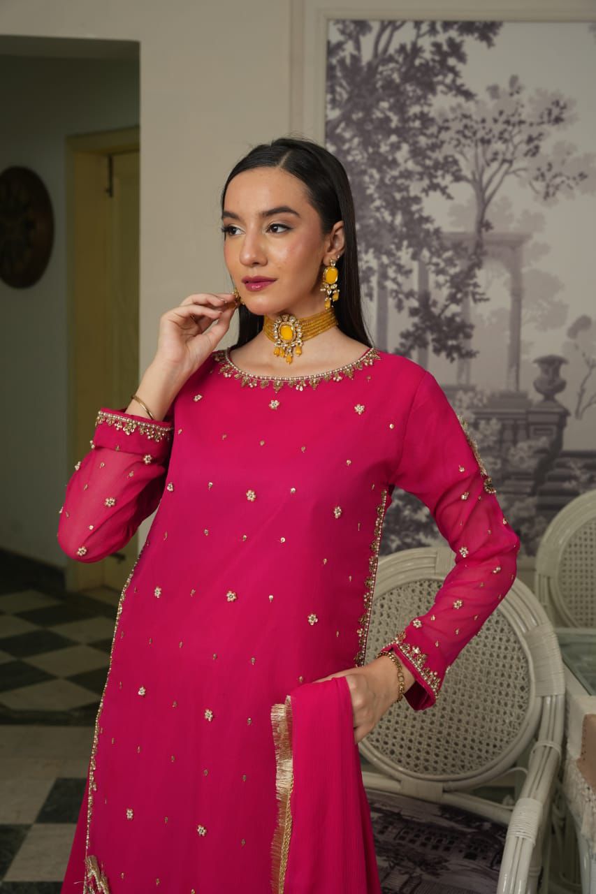 Shocking pink sharara set
