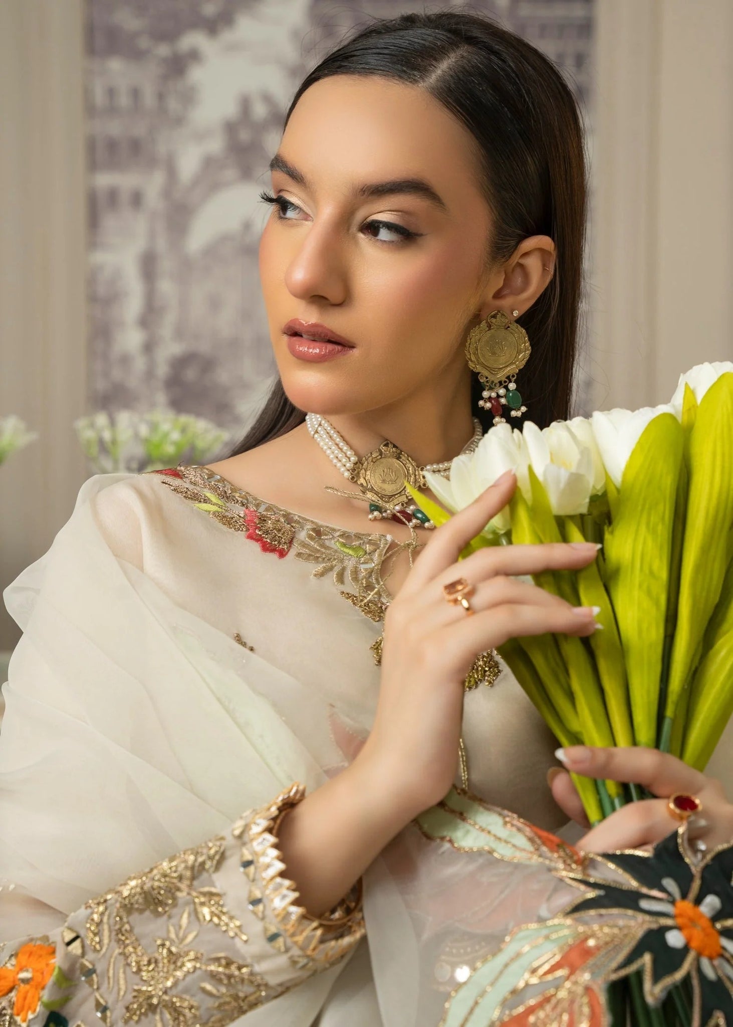 Beige Embroidered Kurta set