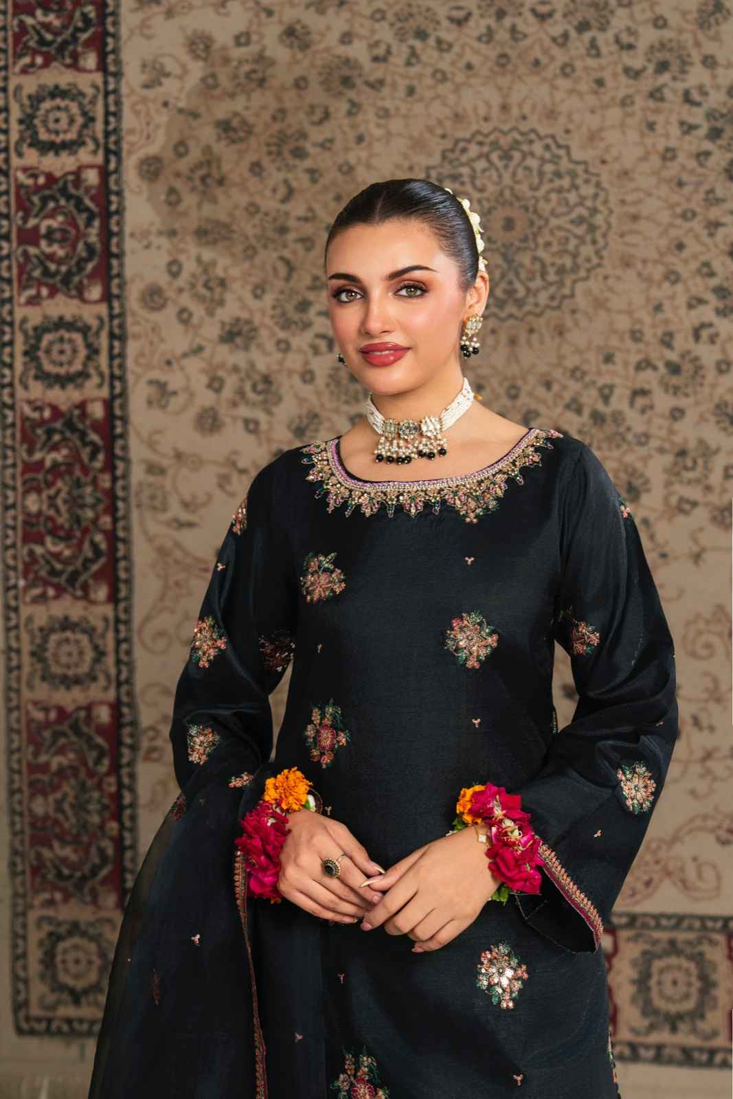 Black Embroidered Kurta Set