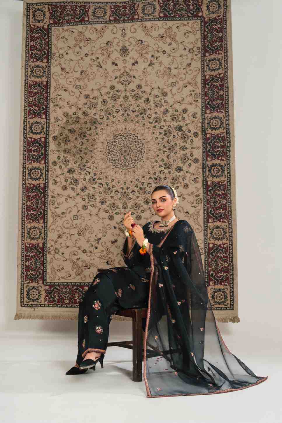 Black Embroidered Kurta Set