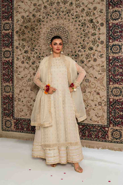 Kattan silk Pishwas in Ivory by Maira Fashion
