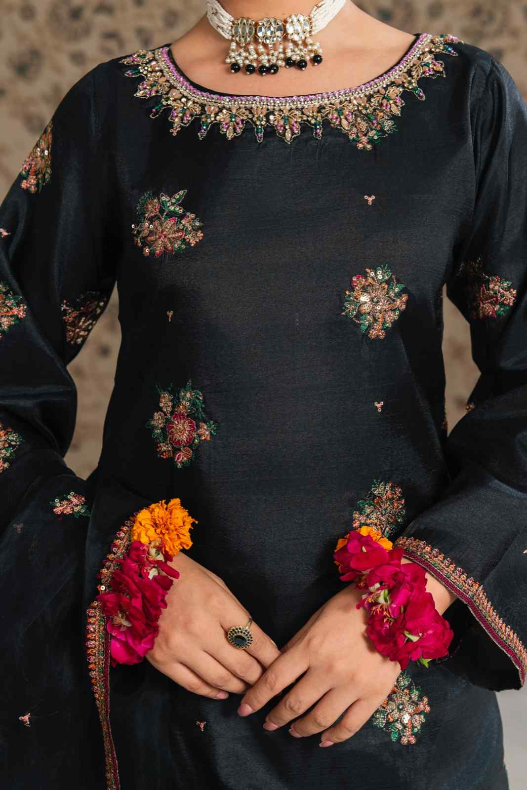 Black Embroidered Kurta Set