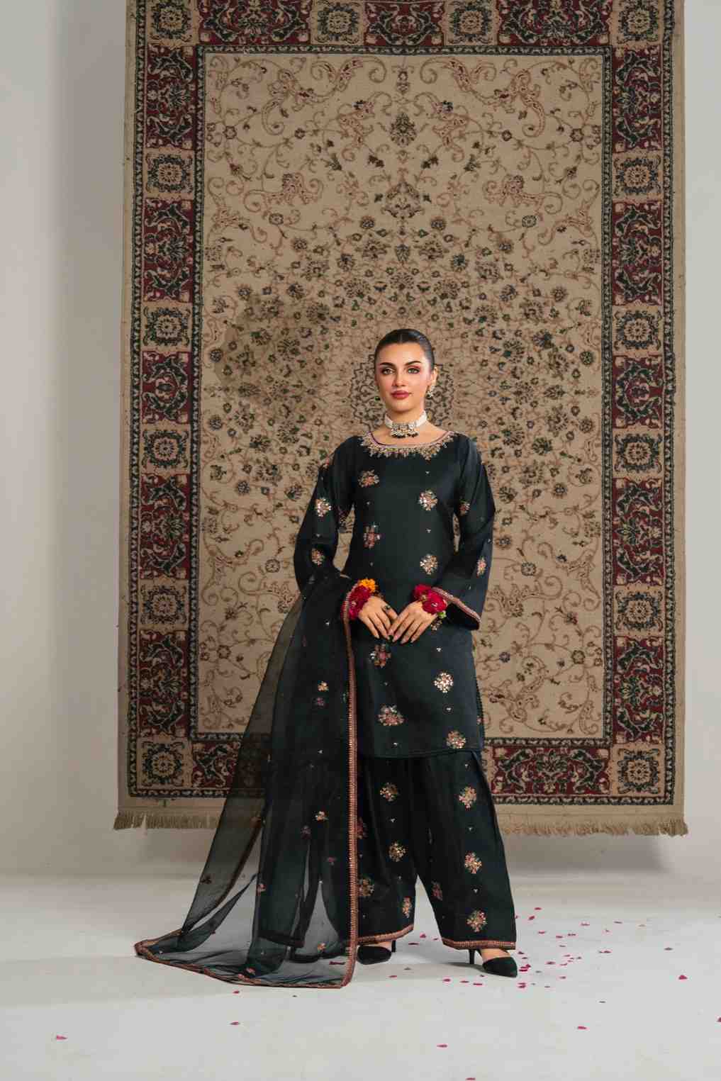 Black Embroidered Kurta Set